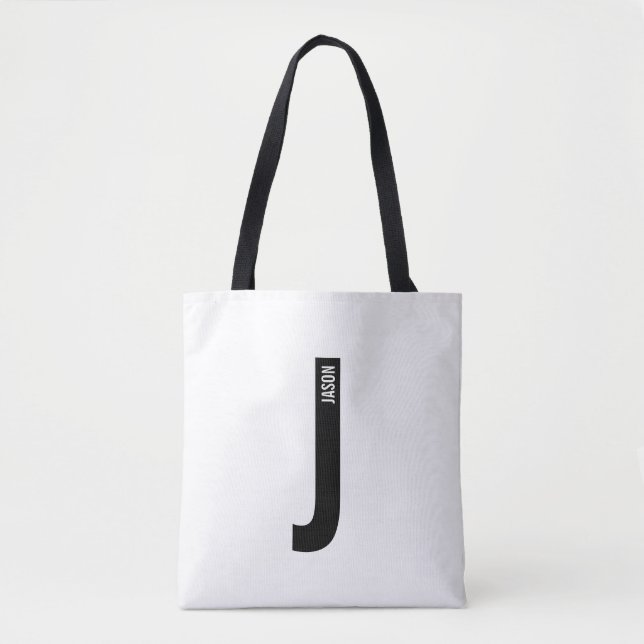 Modern Personalised Bold Monogram and Name Tote Bag (Front)