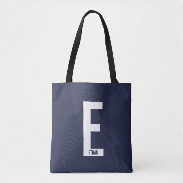 Modern Personalised Bold Monogram and Name Tote Bag (Front)