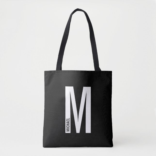 Modern Personalised Bold Monogram and Name Tote Bag (Front)
