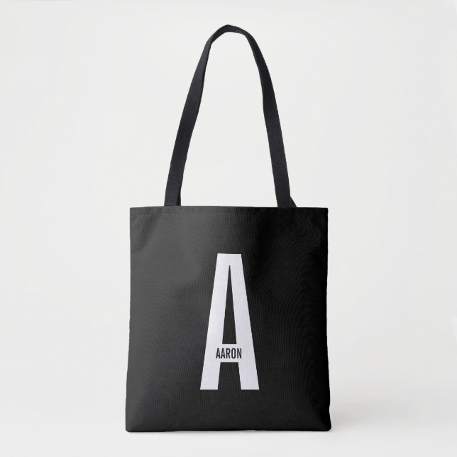 Modern Personalised Bold Monogram and Name Tote Bag (Front)