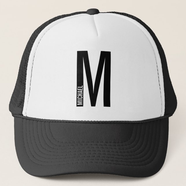 Modern Personalised Bold Monogram and Name Trucker Hat (Front)