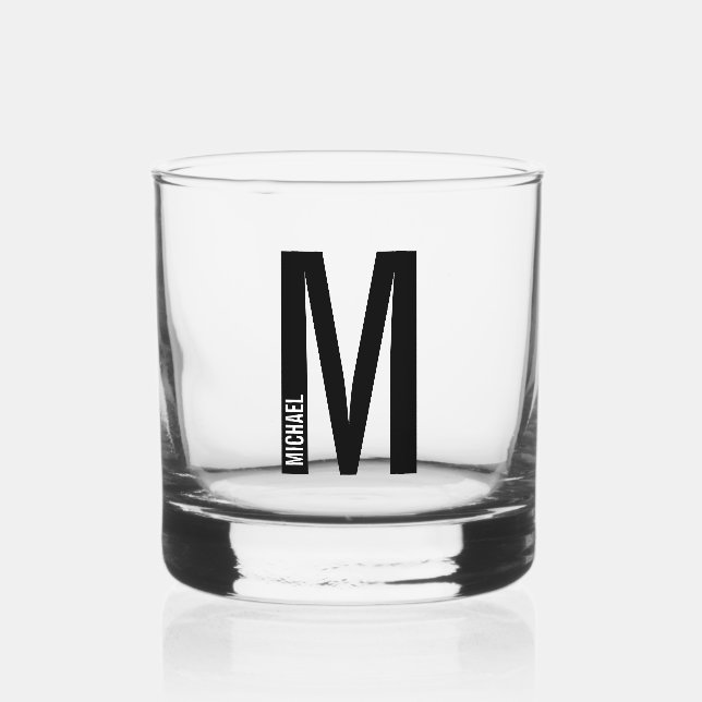 Modern Personalised Bold Monogram and Name Whiskey Glass (Front)