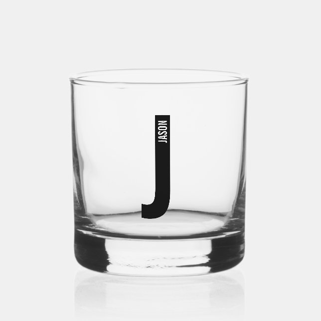 Modern Personalised Bold Monogram and Name Whiskey Glass (Front)