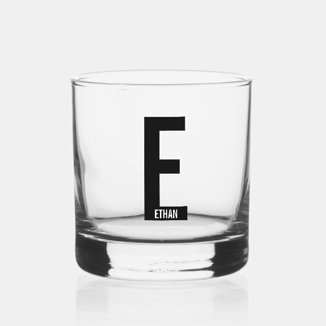Modern Personalised Bold Monogram and Name Whiskey Glass (Front)