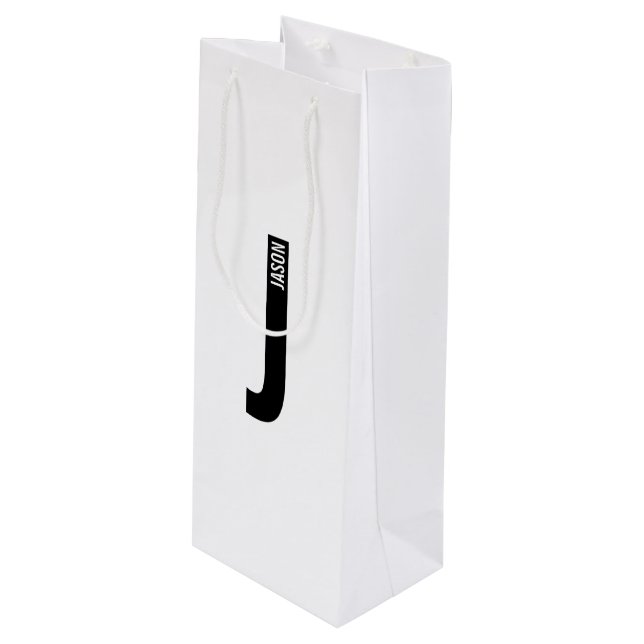 Modern Personalised Bold Monogram and Name Wine Gift Bag (Front Angled)