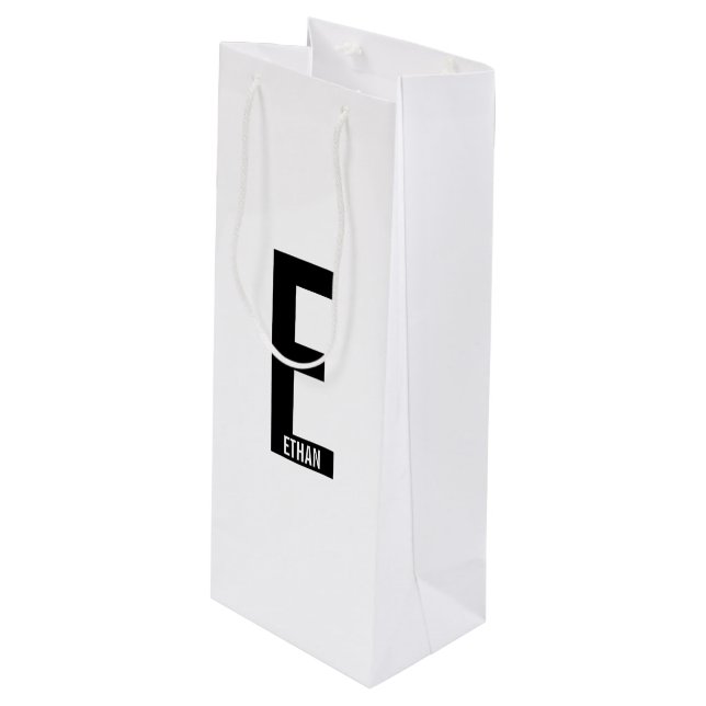 Modern Personalised Bold Monogram and Name Wine Gift Bag (Front Angled)
