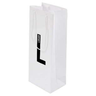 Modern Personalised Bold Monogram and Name Wine Gift Bag