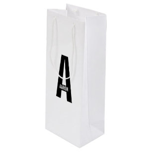 Modern Personalised Bold Monogram and Name Wine Gift Bag