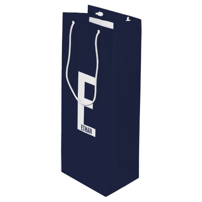 Modern Personalised Bold Monogram and Name Wine Gift Bag (Front Angled)