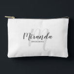 Modern Personalised Bridesmaid Monogram Name Accessory Pouch<br><div class="desc">Add a personal touch to your wedding with personalised bridesmaid gift. This design features personalised bridesmaid's name in grey modern script font style and monogram in light grey modern script font style as background with title in grey modern sans serif font style on white background. Also perfect for maid of...</div>