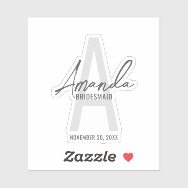 Modern Personalised Bridesmaid's Monogram and Name (Sheet)
