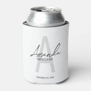 Modern Personalised Bridesmaid's Monogram and Name Can Cooler