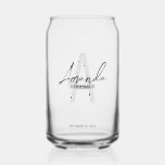Modern Personalised Bridesmaid's Monogram and Name Can Glass<br><div class="desc">Modern Personalised Bridesmaid's Monogram and Name Gifts This design features personalised bridesmaid's name in grey modern handwriting script font style and monogram in light grey modern sans serif font style as background, with wedding details in grey modern sans serif font style. Also perfect for maid of honour, mother of the...</div>