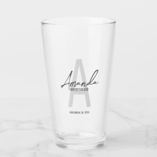 Modern Personalised Bridesmaid's Monogram and Name Glass