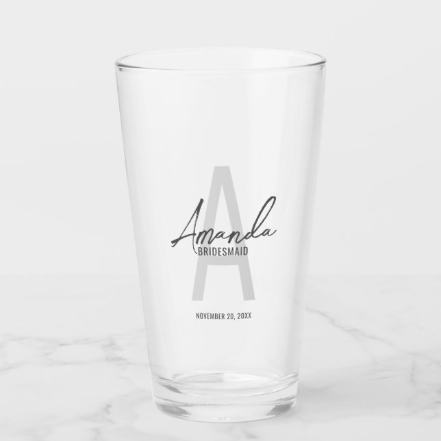 Modern Personalised Bridesmaid's Monogram and Name Glass (Front)