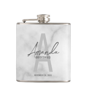 Modern Personalised Bridesmaid's Monogram and Name Hip Flask
