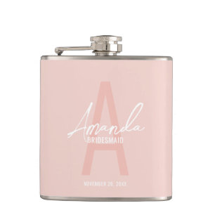 Modern Personalised Bridesmaid's Monogram and Name Hip Flask