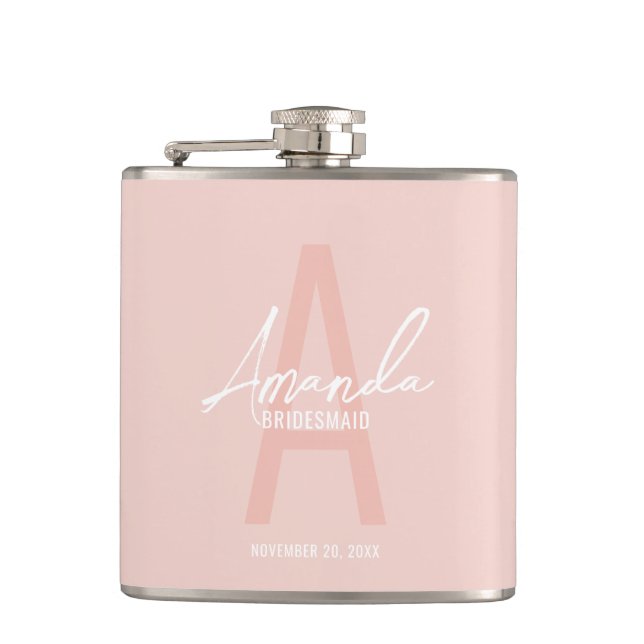 Modern Personalised Bridesmaid's Monogram and Name Hip Flask (Front)