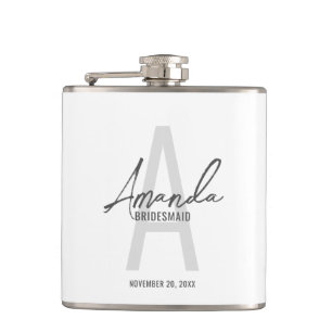 Modern Personalised Bridesmaid's Monogram and Name Hip Flask