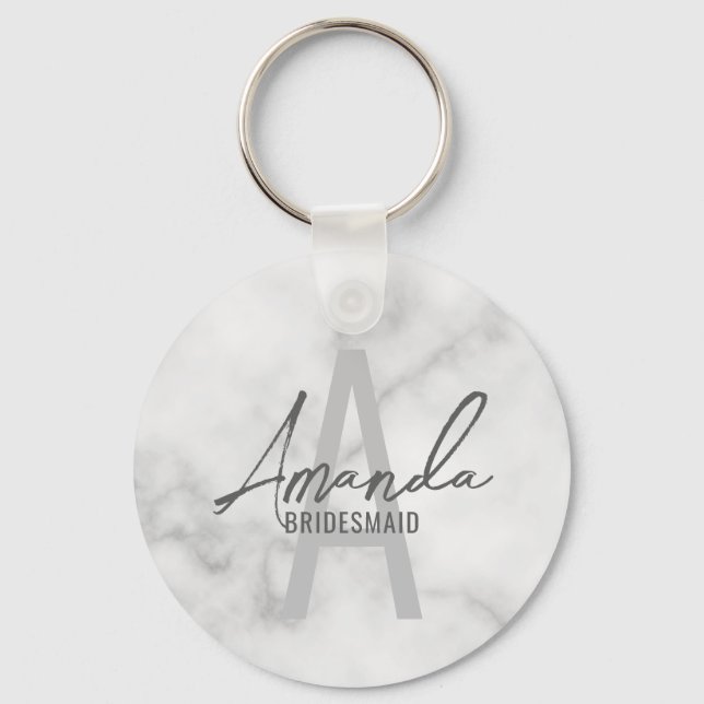 Modern Personalised Bridesmaid's Monogram and Name Key Ring (Front)