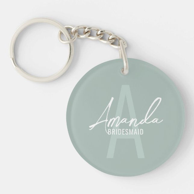 Modern Personalised Bridesmaid's Monogram and Name Key Ring (Front)