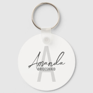 Modern Personalised Bridesmaid's Monogram and Name Key Ring