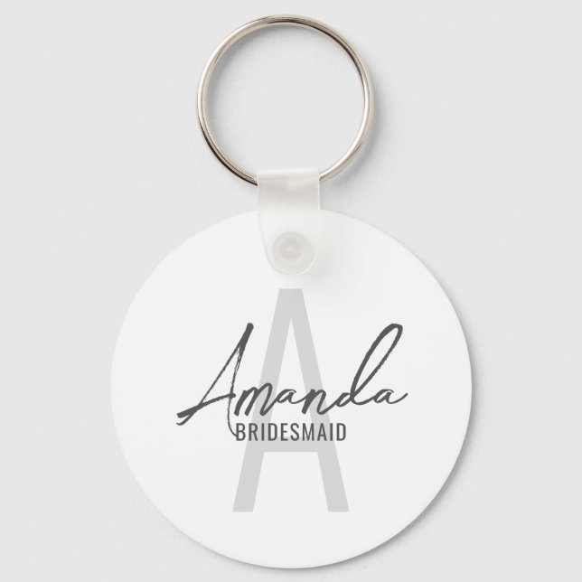 Modern Personalised Bridesmaid's Monogram and Name Key Ring (Front)