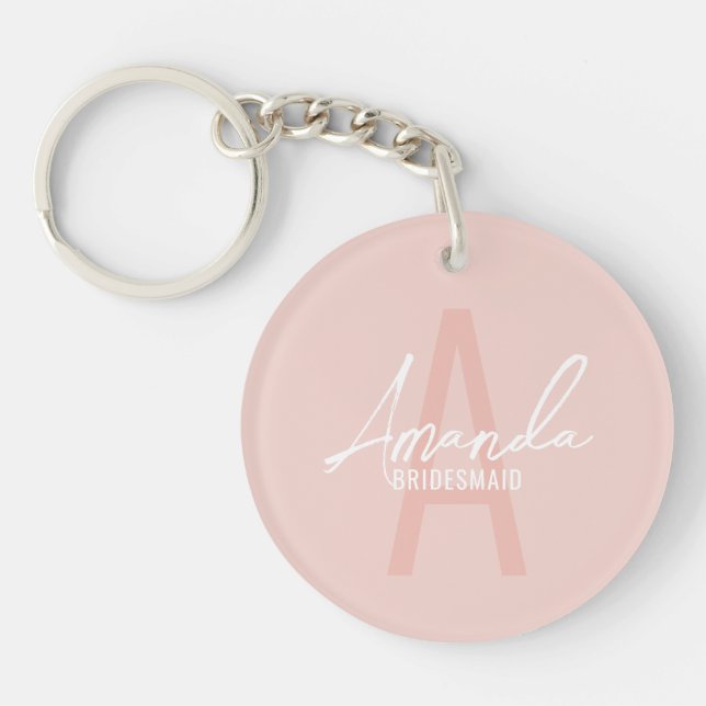 Modern Personalised Bridesmaid's Monogram and Name Key Ring (Front)