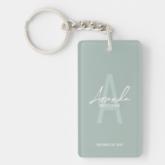 Modern Personalised Bridesmaid's Monogram and Name Key Ring (Front)