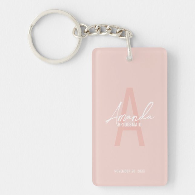 Modern Personalised Bridesmaid's Monogram and Name Key Ring (Front)