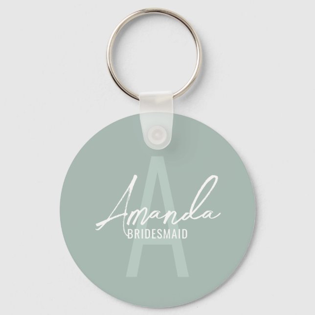 Modern Personalised Bridesmaid's Monogram and Name Key Ring (Front)