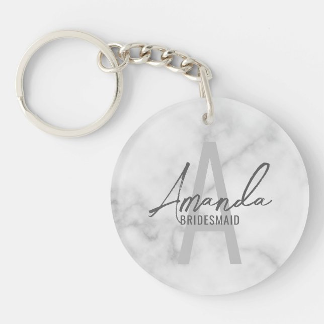 Modern Personalised Bridesmaid's Monogram and Name Key Ring (Front)