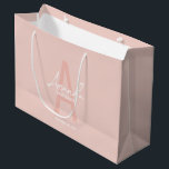 Modern Personalised Bridesmaid's Monogram and Name Large Gift Bag<br><div class="desc">Modern Personalised Bridesmaid's Monogram and Name Gifts This design features personalised bridesmaid's name in white modern handwriting script font style and monogram in blush pink modern sans serif font style as background, with wedding details in white modern sans serif font style, on blush pink background. Also perfect for maid of...</div>