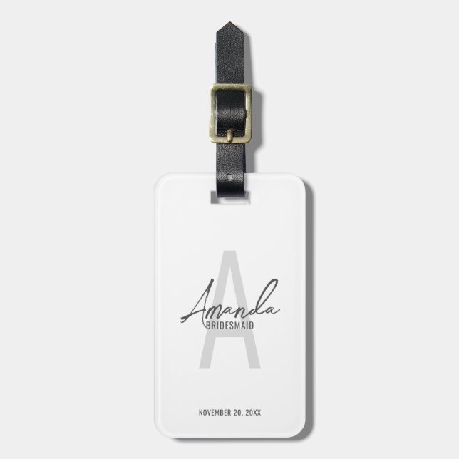 Modern Personalised Bridesmaid's Monogram and Name Luggage Tag (Front Vertical)