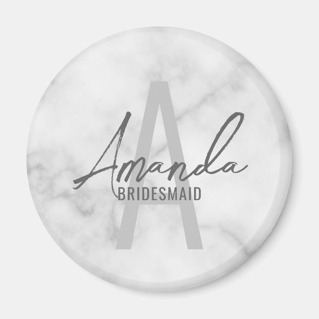Modern Personalised Bridesmaid's Monogram and Name Magnet (Front)