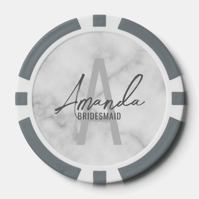 Modern Personalised Bridesmaid's Monogram and Name Poker Chips (Front)