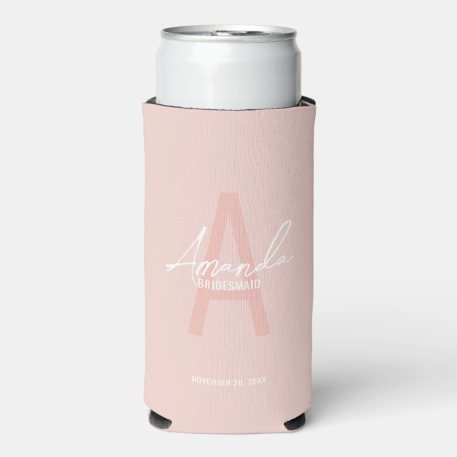 Modern Personalised Bridesmaid's Monogram and Name Seltzer Can Cooler (Seltzer Front)