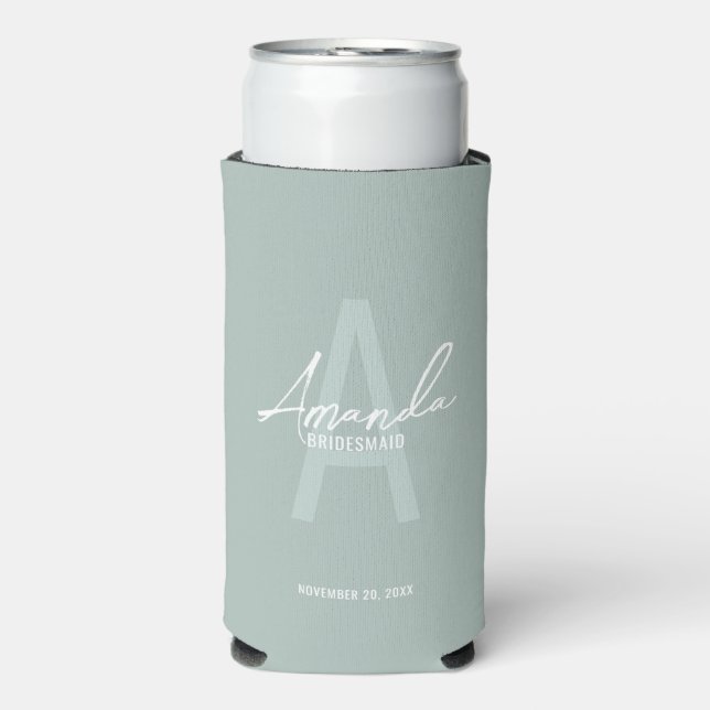 Modern Personalised Bridesmaid's Monogram and Name Seltzer Can Cooler (Seltzer Front)
