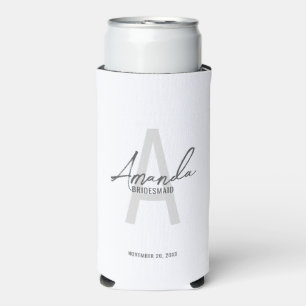 Modern Personalised Bridesmaid's Monogram and Name Seltzer Can Cooler