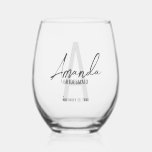 Modern Personalised Bridesmaid's Monogram and Name Stemless Wine Glass<br><div class="desc">Modern Personalised Bridesmaid's Monogram and Name Gifts This design features personalised bridesmaid's name in grey modern handwriting script font style and monogram in light grey modern sans serif font style as background, with wedding details in grey modern sans serif font style. Also perfect for maid of honour, mother of the...</div>