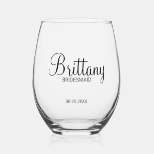 Modern Personalised Bridesmaids Name Stemless Wine Glass