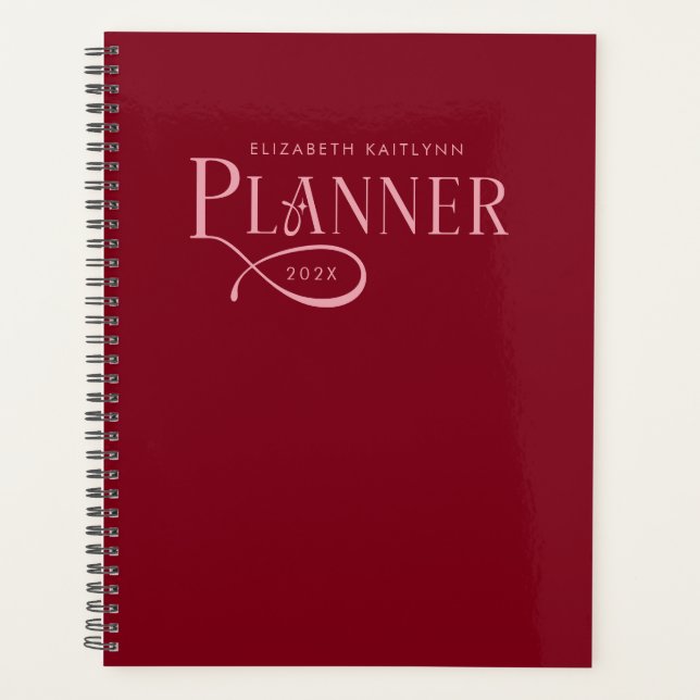 Modern Personalised Burgundy and Pink Planner (Front)