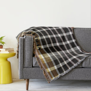 Modern Personalised Chequered Pattern Black White Throw Blanket