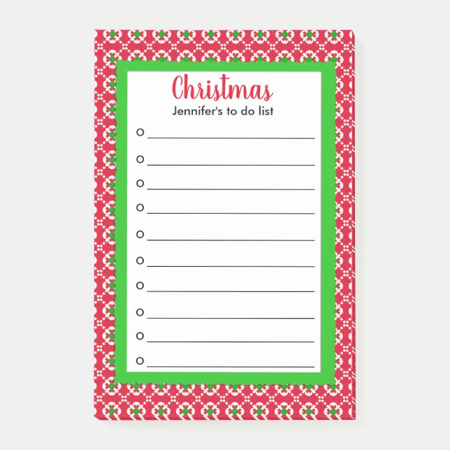 Modern personalised Christmas shopping to do list Post-it Notes (Front)