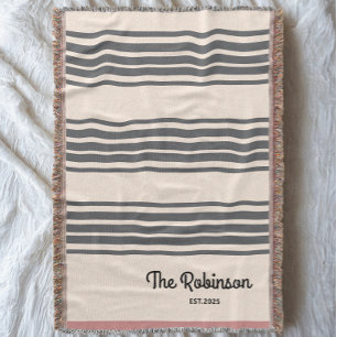 Modern Personalised Couple Name With Date Pink  Throw Blanket