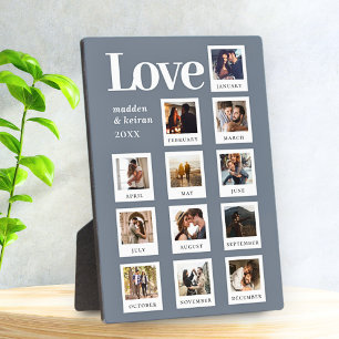 Modern Personalised Couples Photo Love Dusty Blue Plaque