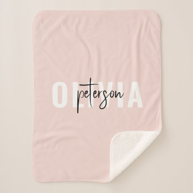 Modern Personalised Cute Pastel Pink Sherpa Blanket (Front)