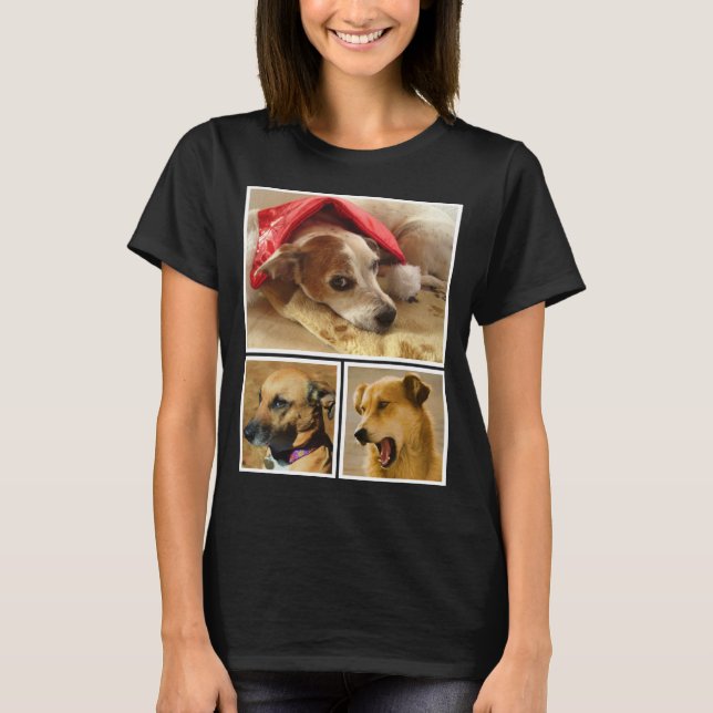 Modern Personalised  Dog Lover Pet Photo Collage T-Shirt (Front)