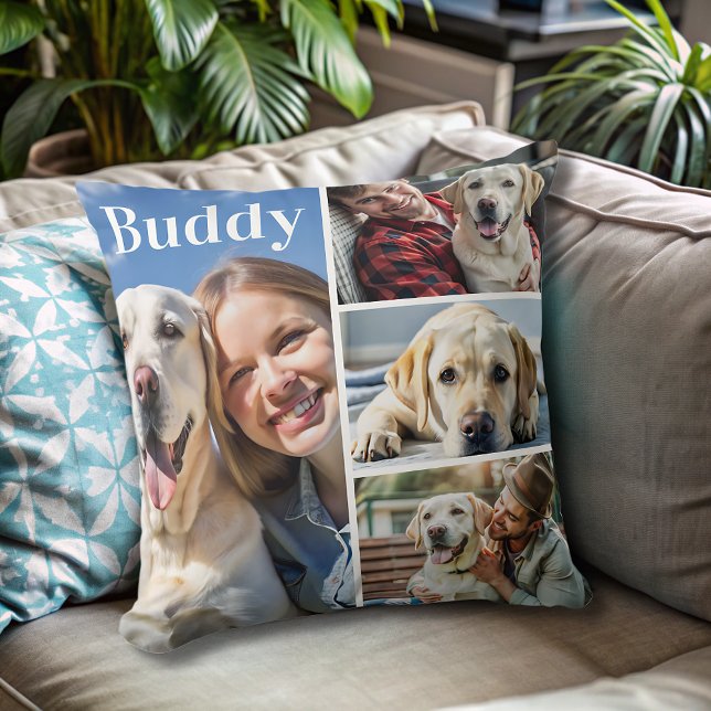 Modern Personalised dog Photo Collage Name  Cushion (Creator Uploaded)