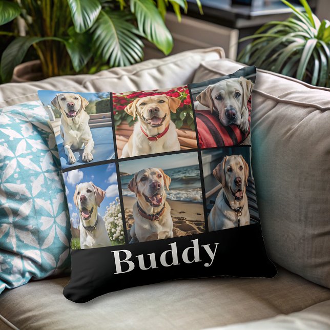 Modern Personalised dog Photo Collage Name  Cushion (Creator Uploaded)